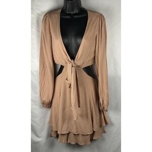 Illa Illa Dress Size S Dusty Coral Tie Front Cutouts Ruffle Long Sleeves Texture